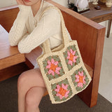 Back to school Casual Crochet Flower Women Shoulder Bags Hollow Paper Woven Lady Handbags Handmade Summer Beach Straw Bag Small Tote Purses