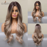 Xpoko EASIHAIR Long Light Blonde Ombre Natural Wave Style Wigs Heat Resistant Synthetic Wigs Middle Part Hair Cosplay Wigs For Women