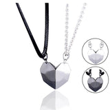 Xpoko 2Pcs Magnetic Couple Necklace For Women Men Lovers Heart Pendant Distance Faceted Charm Necklace Jewelry Valentine's Day Gifts