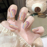 Fall nails Barbie nails Christmas nails Cat Eye Press On Nails Shiny Rainbow Fake Nail Sweet Style Full Finished Nail Piece Shiny Rainbow Fake Nail Wearable for Girl