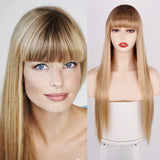 Xpoko Wig Long Straight Long Wig Bangs Mixed Black And White Wig Heat-Resistant Fiber Suitable For Women