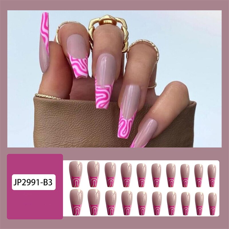 JP2991-B3 Swirl French Nails Set Press on Fake Finagernails