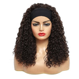 Darker Brown Color Synthetic Headband Wig 18inch Bohemian Curly Glueless Machine Hair Wigs For Women With Free Head Band