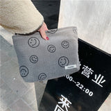 Xpoko Japanese Style Corduroy Cosmetic Bag Women Handbags Purses Smile&Dots Makeup Organizer Storage Makeup Bag Girls Pencil Case Bags