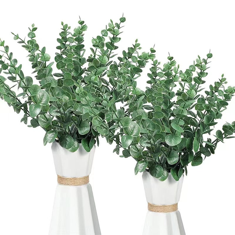 Xpoko 6 PCS Nordic Style Artificial Plant Eucalyptus Cheap Fake Flower Decor For Home Garden Bedroom Decoration Green Plant
