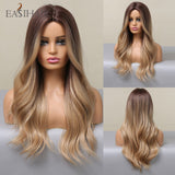 Xpoko EASIHAIR Long Light Blonde Ombre Natural Wave Style Wigs Heat Resistant Synthetic Wigs Middle Part Hair Cosplay Wigs For Women