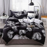 Xpoko back to school White Leaf Pattern  Duvet Cover Pillowcase 3pcs 220x240 /200x200 /175x220,Single Double Queen king Size , Black Bedding Set