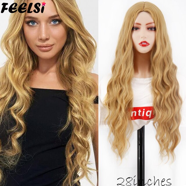 Back to School Ombre Brown Long Water Wave Curls Wigs For Women Daily Wear Synthetic Hair High Temperature Fiber Blond Red Black Orange Wig