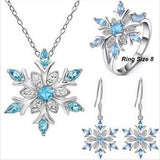 Xpoko 3PCS/Set Trendy Ocean Blue Snowflake Earrings Set Women's Girls Ring Necklace Jewelry Set For Christmas Gift Party Accessories