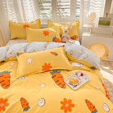 Xpoko back to school INS Orange Checkerboard Duvet Cover Bed Sheet Pillowcases Twin Full Double Size Floral Bedding Set Decor Home For Kids Girls