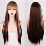 Xpoko Wig Long Straight Long Wig Bangs Mixed Black And White Wig Heat-Resistant Fiber Suitable For Women