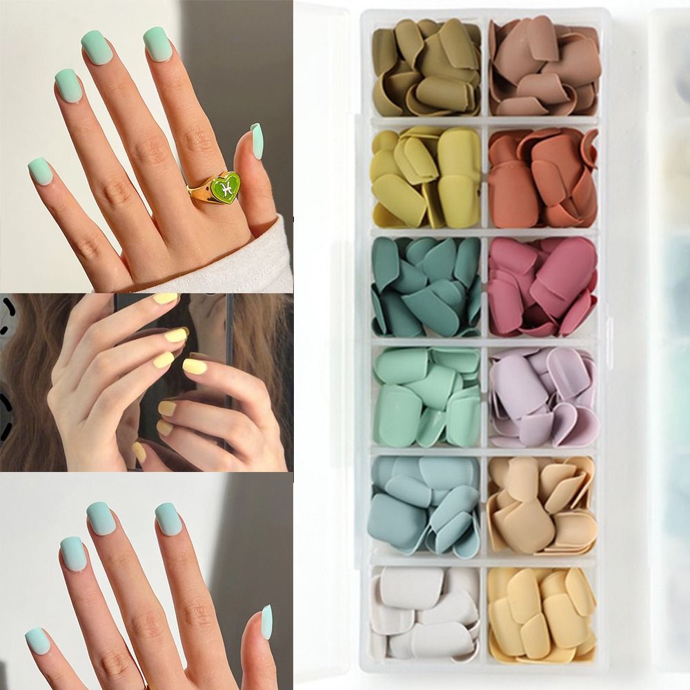 Xpoko 12 Colors/Box Short Square False Nails French Pure Color Simple Full Cover Fake Nails Detachable DIY Nail Tips Manicure