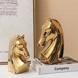 Nordic Home Decoration Ceramic Statue Golden Horse Sculpture Bookends Living Room Office Desktop Ornaments Creative Crafts