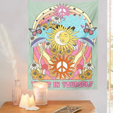 Retro Sun Moon Tapestry Wall Decor Celestial Mushroom Design Wall Hangings Aesthetic Room Decor Trippy Dorm Room Tapestries