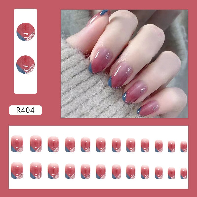 Simple Short Flower False Nails Detachable V Shape Square Fake Nails Full Cover Heart Girl Nail Tip Press On Nail DIY 2022 Gift