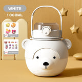 back to school 1000ML Kawaii Bear Kettle Straw Water Cup Stainless Steel Large Capacity Straw Drinking Cup Cute Children Water Bottle for Girl