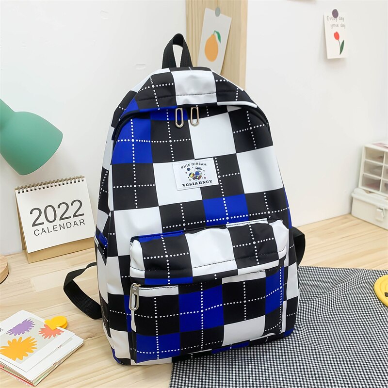 2022 Women's Plaid Backpack Nylon Travel Daypack Laptop Book Female Shoulder Bags for Unisex Casual Rucksack Student School Bags
