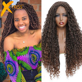 Faux Locs Synthetic Wigs Straight Mix Curly Barids Ombre Brown Colored Crochet Braids Wig For Black Women Soft Dreadlock