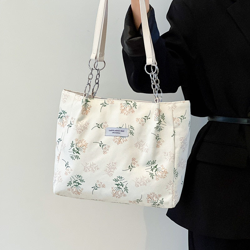 Back to school Women's Tote Bag 2023 New Fashion Trend Large Capacity Flower Handbag Casual Shoulder Bag