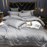 Xpoko Silvery Grey Embroidery Bedding Set Luxury Solid Egyptian Cotton Soft Quilt/Duvet Cover Flat Or Fitted Bed Sheet Pillowcases