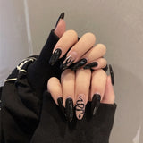 Xpoko Halloween Nail 24Pc/Box Press On Nails Halloween Dark Black Punk Ghost Head Tip Nail Pre Design Acrylic Nail Tip Full Cover Fake Nail