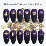 Xpoko Halloween Nail 1 Box Mixed Halloween Shape Nail Metal Sequin 3D Black Gold Witch Spider Snowflake Design Xmas Jewelry Accessories Slices LY1034