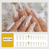 JP2277-B3 Ballerina White Nails Press on Fake Fingernails XL Length with Diamond