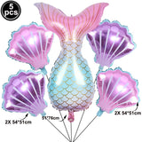 5pcs Mermaid Party Decor Ballons Mermaid Tail Foil Balloons Kids Birthday Party Decor Supplies Baby Shower Decor Helium Globos