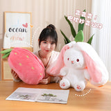 back to school 20-45cm Kawaii Pink Rabbit with Carrot Strawberry Stuffed Animal Bunny Plush Toy Soft Doll Cute Sleep Pillow Novel Gift for Girl