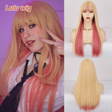 Xpoko Wig Long Straight Long Wig Bangs Mixed Black And White Wig Heat-Resistant Fiber Suitable For Women