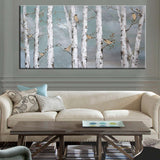 Xpoko Pure Handmade Abstract White Silver Birch Bird Oil Painting On Canvas Living Room Home Decor Wall Art Hanging Mural Frameless