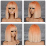 Xpoko Short Orange Straight Bob Wig Synthetic Wigs For Women With Bangs Daily Cosplay Hair Heat Resistant