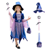 2022 Halloween Masquerade Cosplay Girls Witch Costume with Props Accessories Children Vampire Dress Kids Stage Show Clothing Set