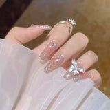 Fall nails Barbie nails Christmas nails 24pcs Rhinestone Design Fake Nails Shiny Bridal Women Lady party nail DIy Decorations Press On nail Tips False Nail Patch