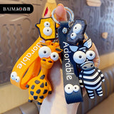 Back to School Cartoon Animal Key Chain PVC Zebra Giraffe Funny Toy Keychain Car Key Ring Holder Party Birthday Gifts For Children Bag Charms