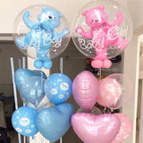 Xpoko 4D Transparent Baby Shower Boy Girl Bear Bubble Ball Kids 1st Birthday Party Blue Pink Helium Balloon Gender Reveal Decoration