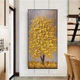 Xpoko 100% Handpainted Oil Painting On Canvas Handmade Knife Gold Tree Oil Painting Wall Art Picture Home Decoration For Living Room