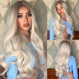 Xpoko EASIHAIR Long Light Blonde Ombre Natural Wave Style Wigs Heat Resistant Synthetic Wigs Middle Part Hair Cosplay Wigs For Women