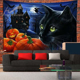 Xpoko Cat Mysterious Divination Witchcraft Tapestry Wall Hanging Magic Halloween Pumpkin Decoration Hippie Mattress Dorm Room Decor