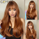 Red Brown Copper Ginger Long Straight Synthetic Wigs for Women Natural Wave Wigs with Bangs Heat Resistant Cosplay Hair