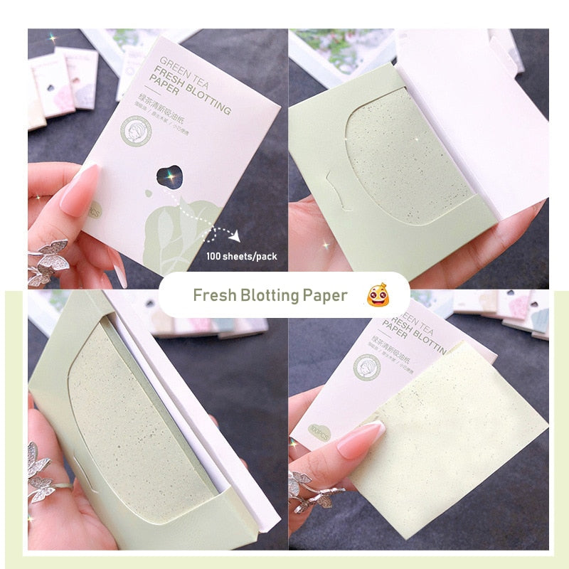 Xpoko 100 Sheets Green Tea Facial Oil Blotting Sheets Paper Cleansing Face Oil Control Refreshing Absorbent Paper Beauty Makeup Tools