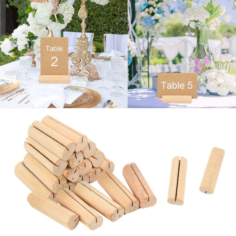 Xpoko 5/10Pcs Rustic Wedding Wooden Place Card Holders Photo Postcard Clip Stand Engagement Birthday Party Table Number Name Sign