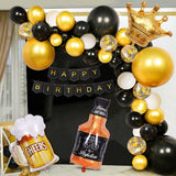 Xpoko 1 Set Of Black Gold Confetti Crown Champagne Beer Glasses Aluminum Die Balloons Set Happy Birthday Banner Party Decorations