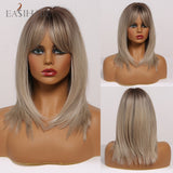 Xpoko EASIHAIR Brown Golden Women's Wigs With Bangs Medium Length Straight Hair Heat Resistant Synthetic Wigs For Women Daily Cosplay