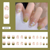 24Pcs Cartoon Short Coffin False Nails Wearable Leopard Streak Fake Nails Full Cover Acrylic Nail Tips Press On Nails Tips