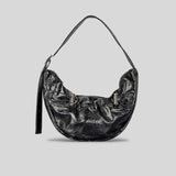 Back to school Fashion Metallic Half Moon Women Shoulder Bags Designer Drawsting Lady Handbags Vintage Hobos Small Tote Female Purses 2023 Bag