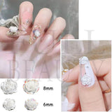 Camellia White Acrylic Flower Nail Art Decoration Resin 3D Rhinestones Metal Chain Chram Pearl Kawaii Nail Parts Manicure GL1993