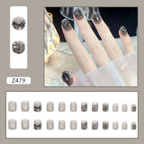 Back to school 24 Pieces/set White Temperament Sweet and Cool Caramel Milk Manicure Finished Wearable Fake Nail Patch Detachable and Waterproof