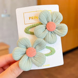 Back to school guide【2-Piece Set】Children's Cute Fabric Flower Pair Clip Hair Accessories Girl Hairpin Temperament Clip Baby Headdress Wholesale