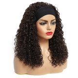 Darker Brown Color Synthetic Headband Wig 18inch Bohemian Curly Glueless Machine Hair Wigs For Women With Free Head Band